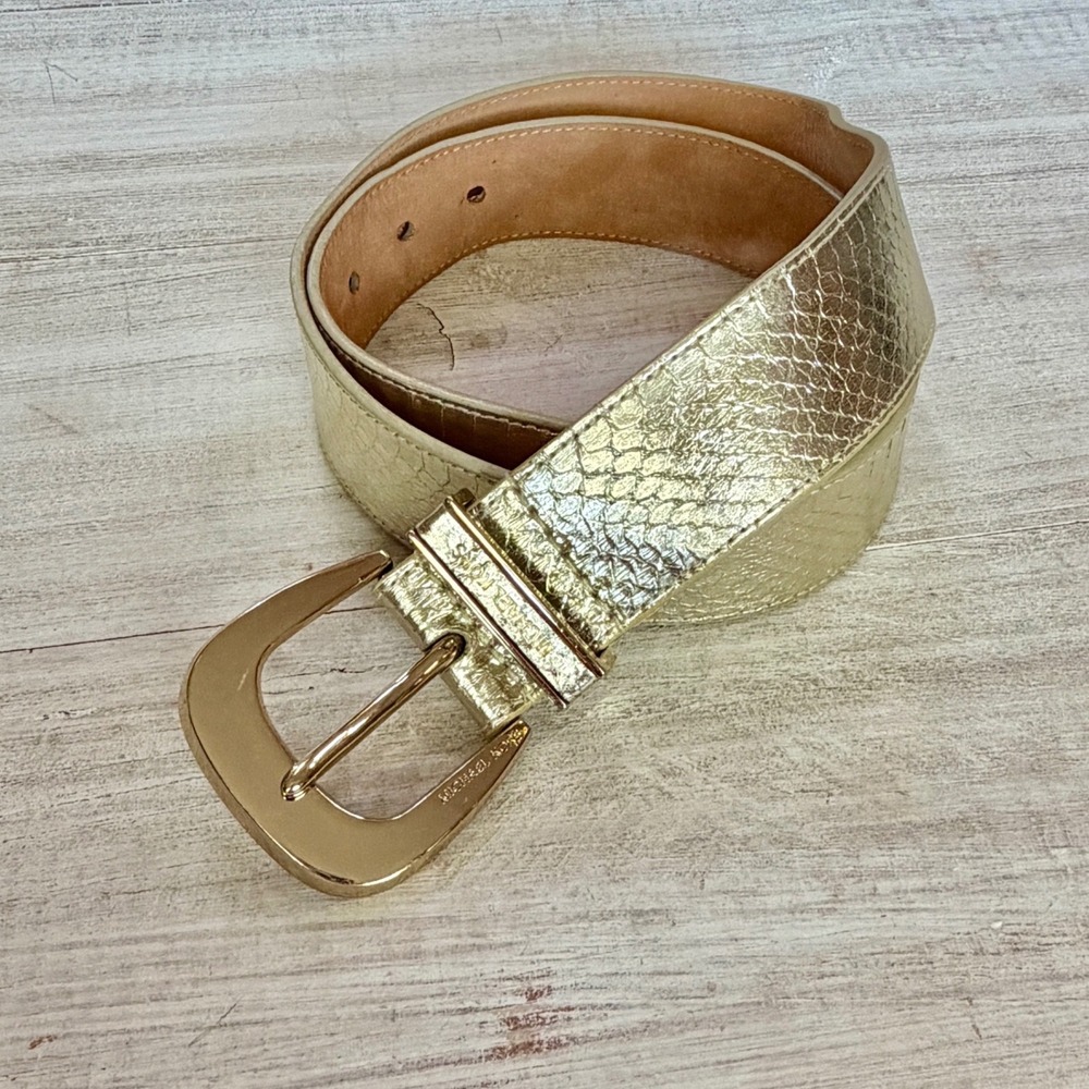 Michael Kors Gold Metallic Genuine Snake Leather Belt Medium 552731